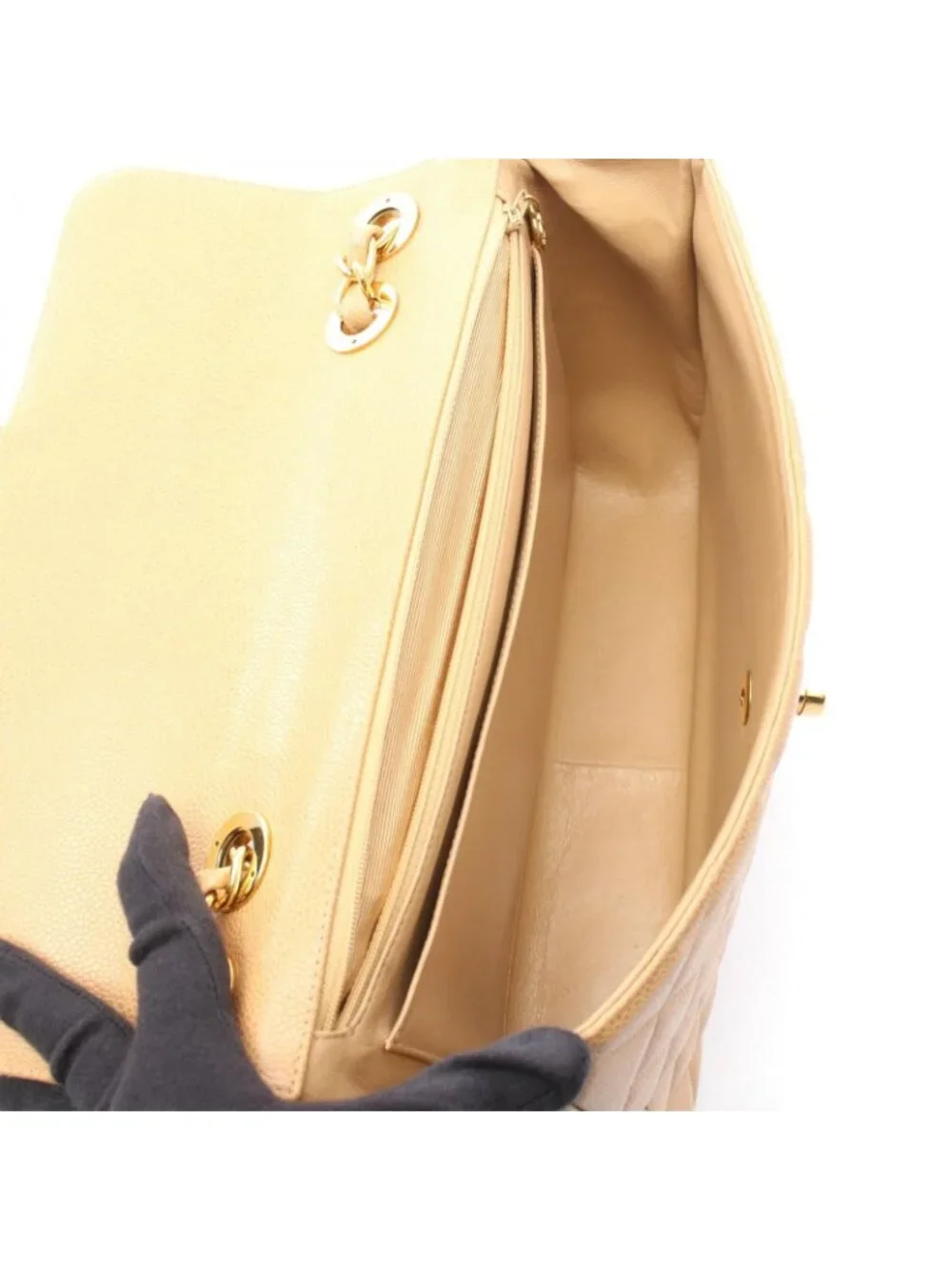 Chanel Shoulder Bag Maxi Quilted 30 Single Flap Beige Caviar Leather Chain